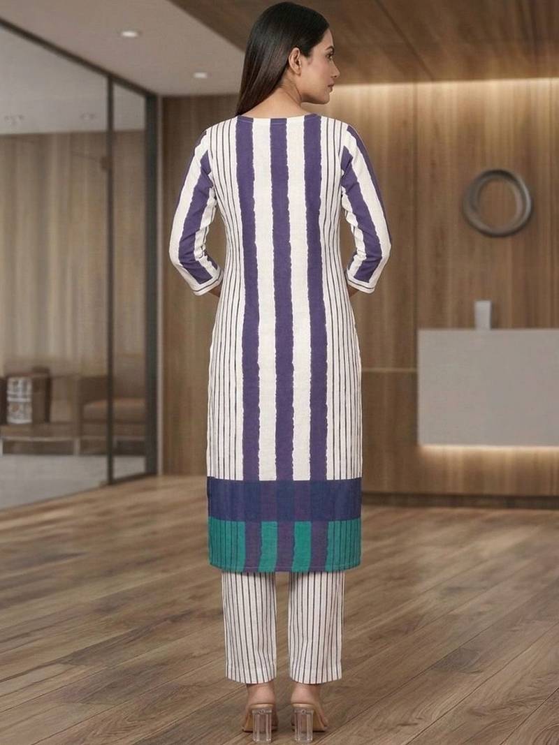 Women Striped Regular Kurta with Trousers