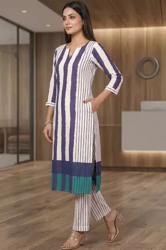 Women Striped Regular Kurta with Trousers