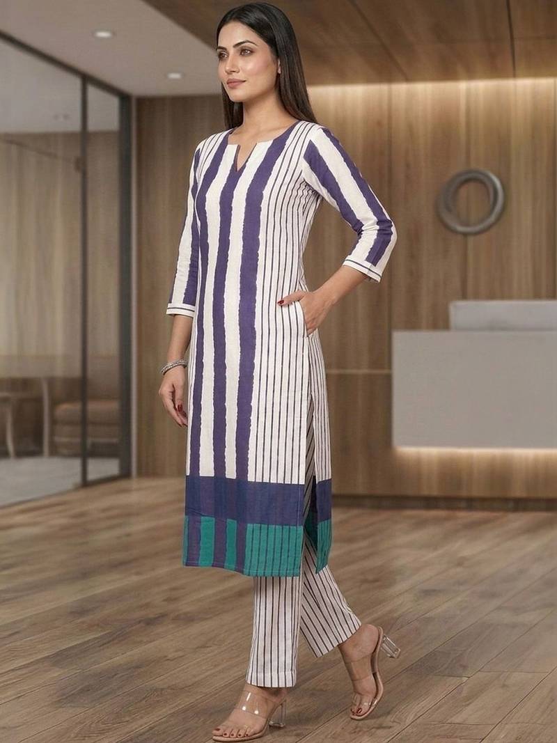 Women Striped Regular Kurta with Trousers