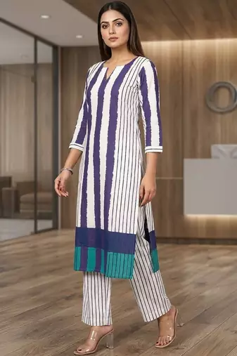 Women Striped Regular Kurta with Trousers