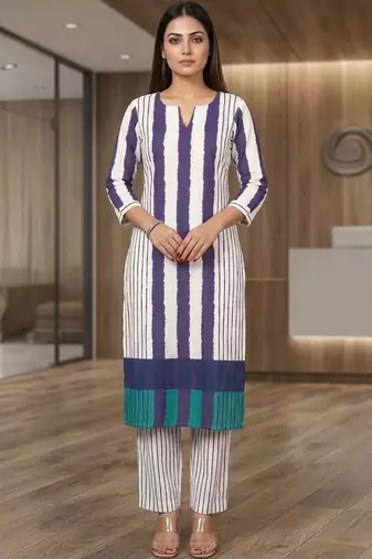 Women Striped Regular Kurta with Trousers
