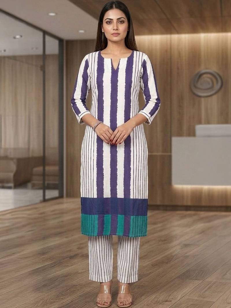 Women Striped Regular Kurta with Trousers