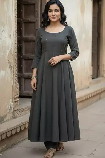 Women Embroidered Tiered Thread Work Kurta with Trousers & With Dupatta