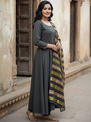 Women Embroidered Tiered Thread Work Kurta with Trousers & With Dupatta 4