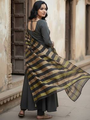 Women Embroidered Tiered Thread Work Kurta with Trousers & With Dupatta 6