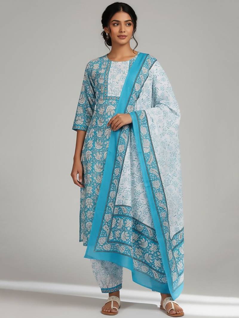 Women Ethnic Motifs Printed Regular Kurta with Patiala & With Dupatta