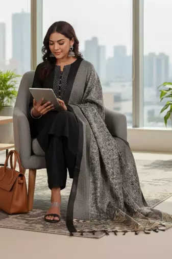 Women Ethnic Motifs Yoke Design Regular Thread Work Kurta with Trousers & With Dupatta
