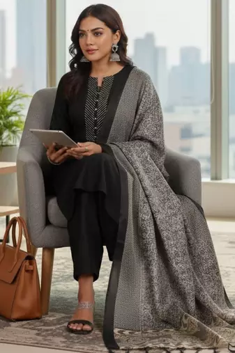 Women Ethnic Motifs Yoke Design Regular Thread Work Kurta with Trousers & With Dupatta