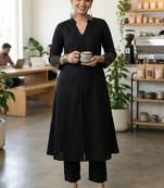 Mandarin Collar A-Line Kurta With Trousers