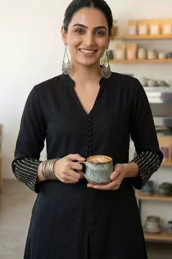 Mandarin Collar A-Line Kurta With Trousers