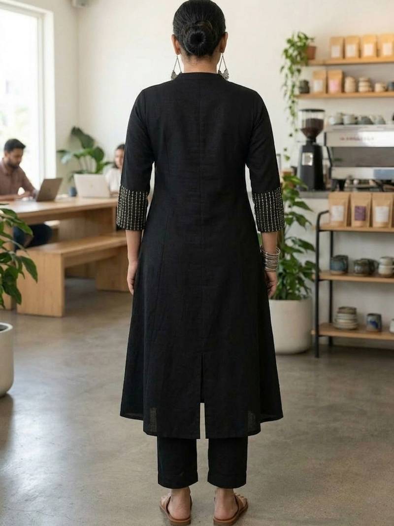 Mandarin Collar A-Line Kurta With Trousers