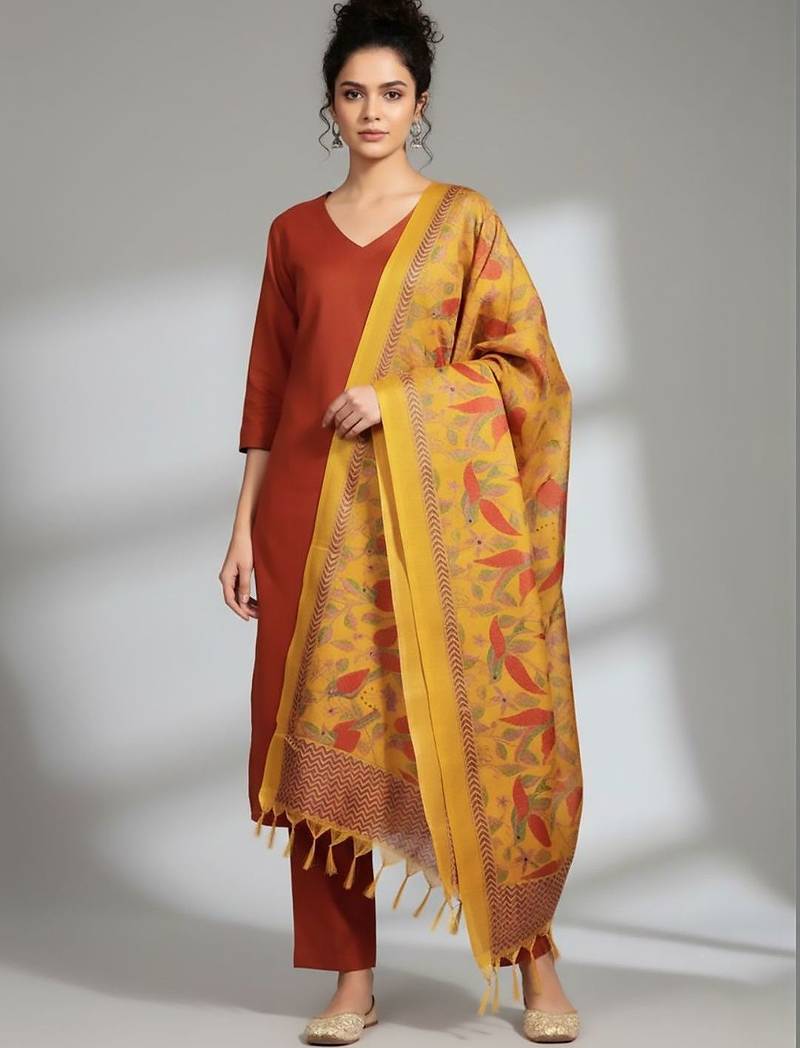 Women Ethnic Motifs Regular Kurta with Trousers & With Dupatta
