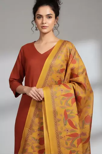 Women Ethnic Motifs Regular Kurta with Trousers & With Dupatta