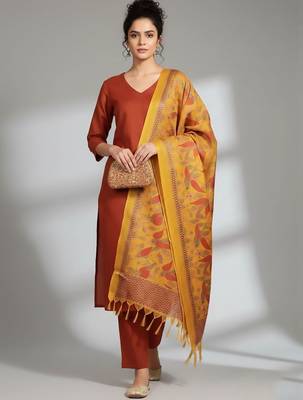 Women Ethnic Motifs Regular Kurta with Trousers & With Dupatta 6