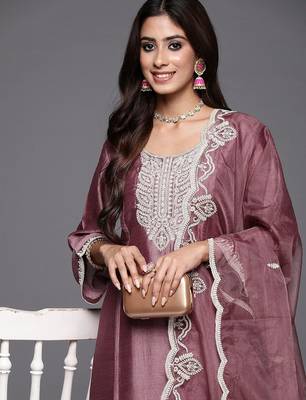 Women Embroidered Regular Sequined Kurta with Trousers & Dupatta 2