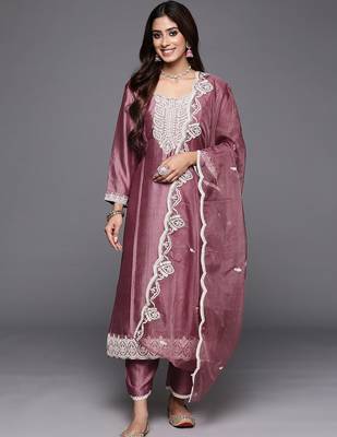 Women Embroidered Regular Sequined Kurta with Trousers & Dupatta 1