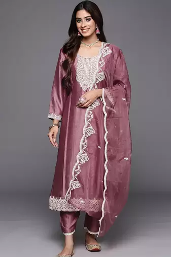 Women Embroidered Regular Sequined Kurta with Trousers & Dupatta