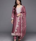 Women Embroidered Regular Sequined Kurta with Trousers & Dupatta