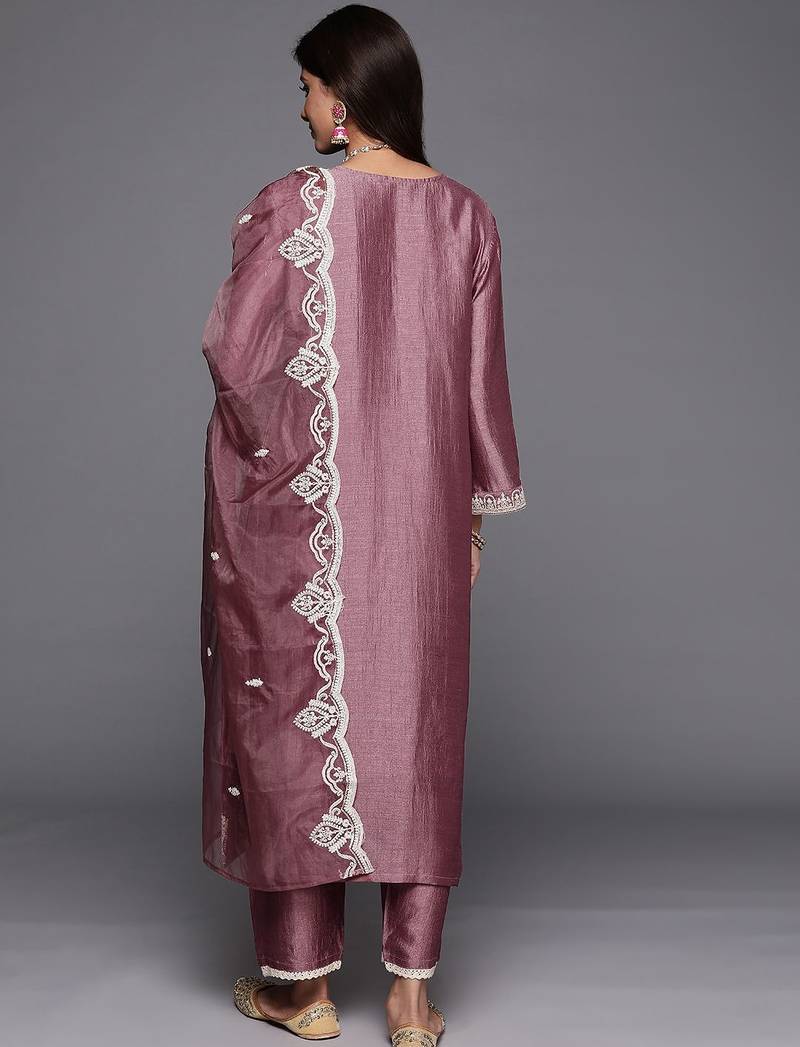 Women Embroidered Regular Sequined Kurta with Trousers & Dupatta