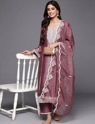 Women Embroidered Regular Sequined Kurta with Trousers & Dupatta 8