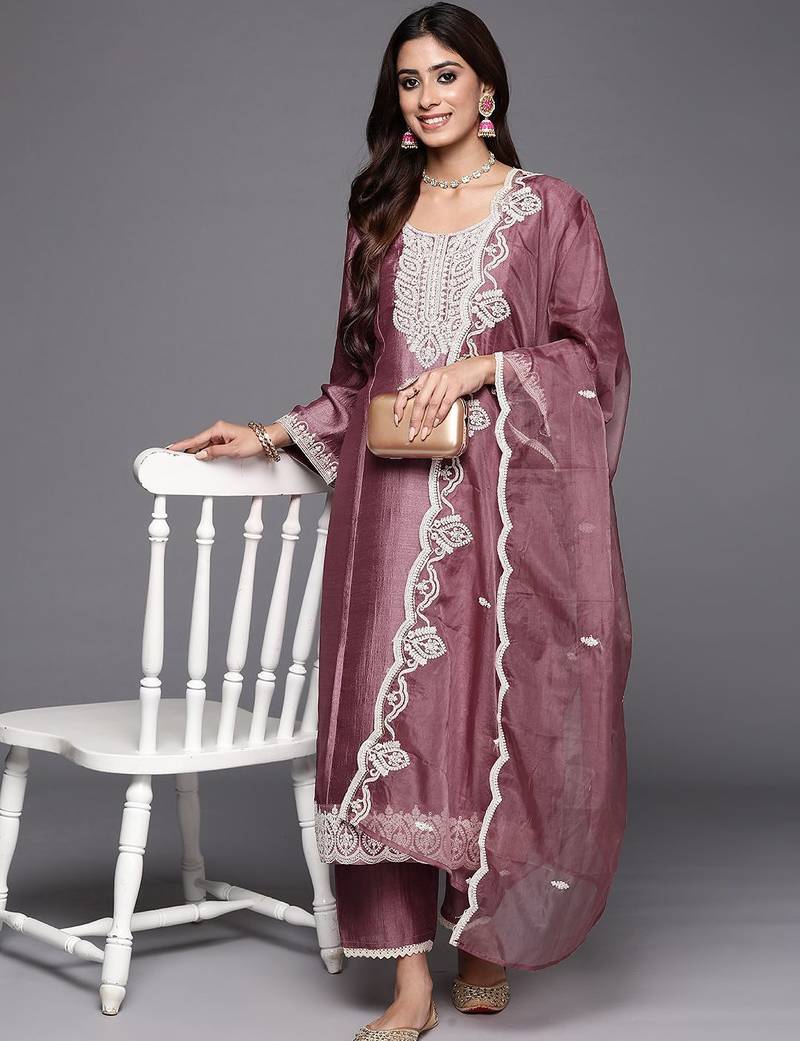 Women Embroidered Regular Sequined Kurta with Trousers & Dupatta