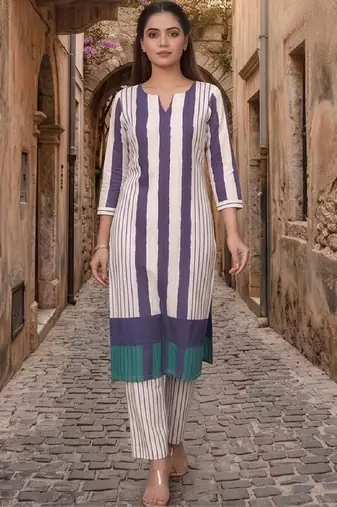Women Striped Regular Kurta with Trousers