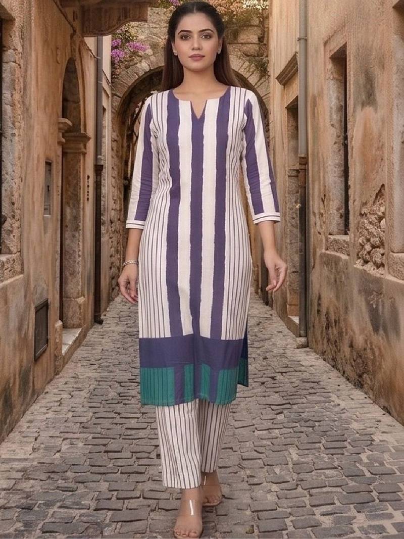 Women Striped Regular Kurta with Trousers