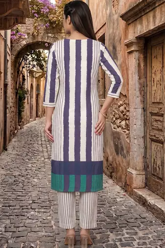 Women Striped Regular Kurta with Trousers