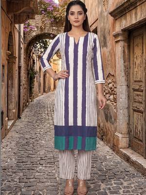 Women Striped Regular Kurta with Trousers 7