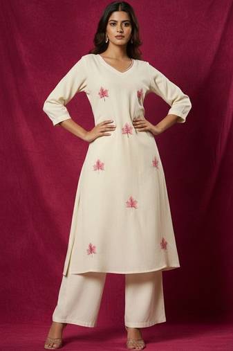 Cotton Flex Embroidered A Line Kurta With Palazzos