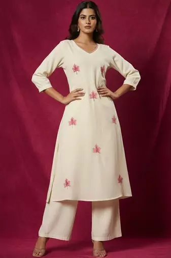 Cotton Flex Embroidered A Line Kurta With Palazzos
