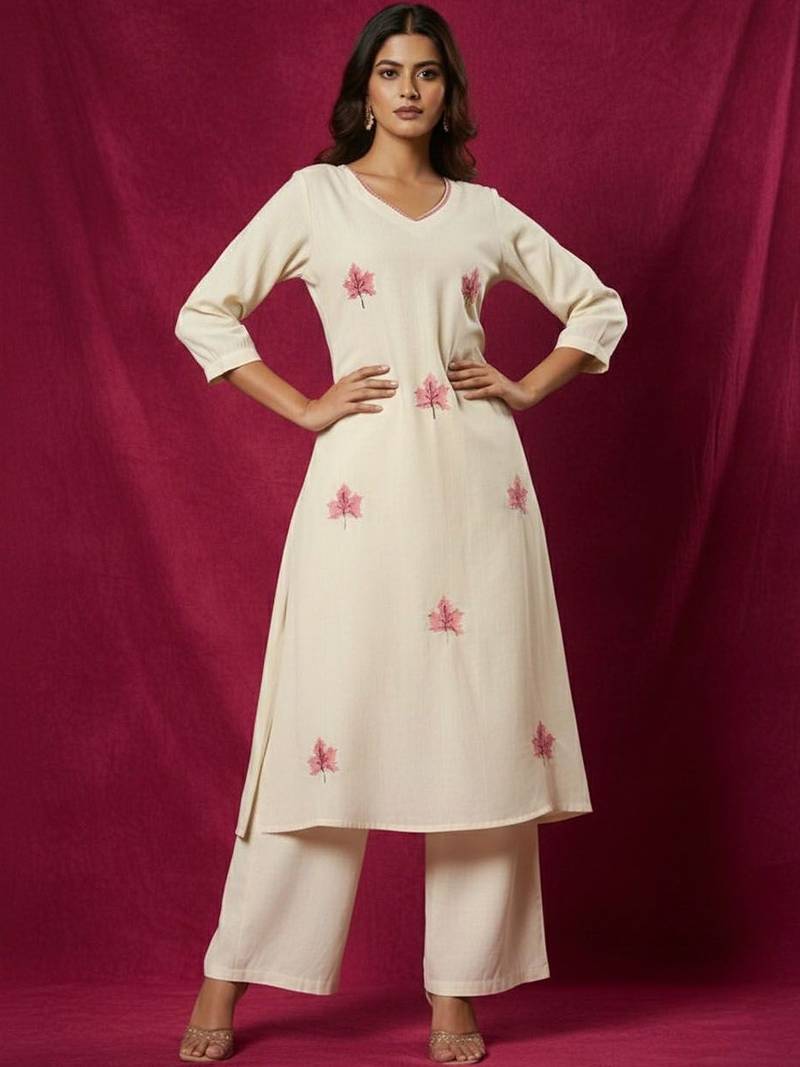 Cotton Flex Embroidered A Line Kurta With Palazzos