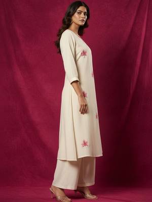 Cotton Flex Embroidered A Line Kurta With Palazzos 3