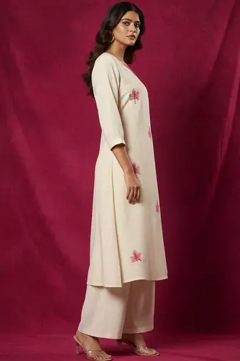 Cotton Flex Embroidered A Line Kurta With Palazzos