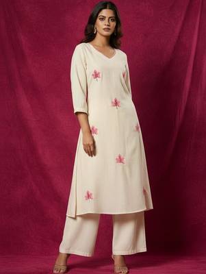 Cotton Flex Embroidered A Line Kurta With Palazzos 4