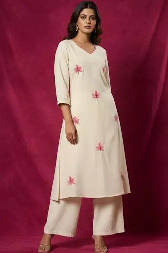 Cotton Flex Embroidered A Line Kurta With Palazzos