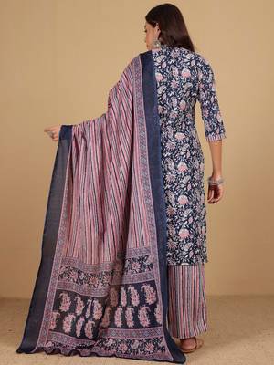 Women Floral Printed Straight Kurta with Palazzo & Dupatta 6