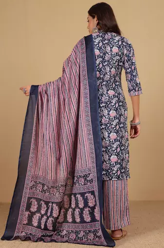 Women Floral Printed Straight Kurta with Palazzo & Dupatta