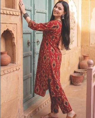 Women Printed Regular Pure Cotton Kurta with Trousers 3