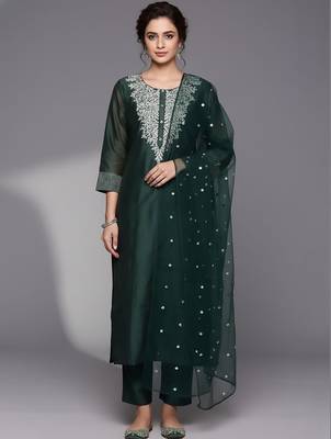 Women Ethnic Motifs Embroidered Regular Sequinned Chanderi Silk Kurta with Trousers & With Dupatta 1