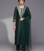 Women Ethnic Motifs Embroidered Regular Sequinned Chanderi Silk Kurta with Trousers & With Dupatta