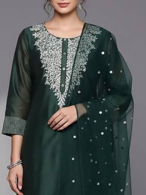Women Ethnic Motifs Embroidered Regular Sequinned Chanderi Silk Kurta with Trousers & With Dupatta 2