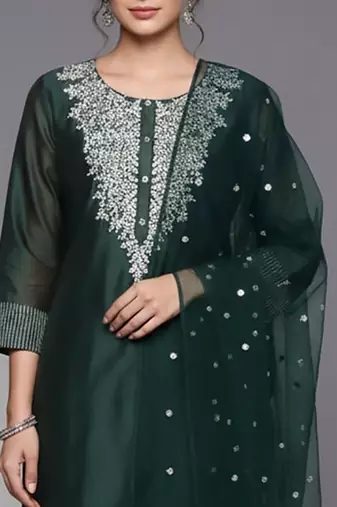 Women Ethnic Motifs Embroidered Regular Sequinned Chanderi Silk Kurta with Trousers & With Dupatta