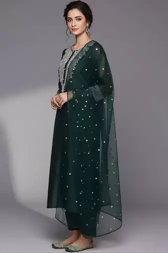 Women Ethnic Motifs Embroidered Regular Sequinned Chanderi Silk Kurta with Trousers & With Dupatta
