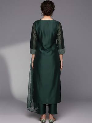Women Ethnic Motifs Embroidered Regular Sequinned Chanderi Silk Kurta with Trousers & With Dupatta 5