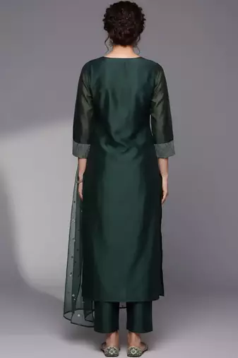 Women Ethnic Motifs Embroidered Regular Sequinned Chanderi Silk Kurta with Trousers & With Dupatta