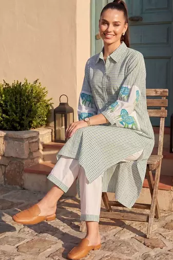Women Striped Regular Pure Cotton Kurta with Trousers