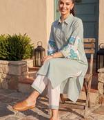 Women Striped Regular Pure Cotton Kurta with Trousers