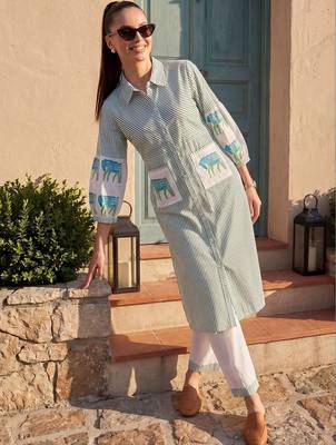Women Striped Regular Pure Cotton Kurta with Trousers 3