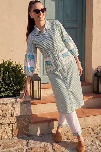Women Striped Regular Pure Cotton Kurta with Trousers